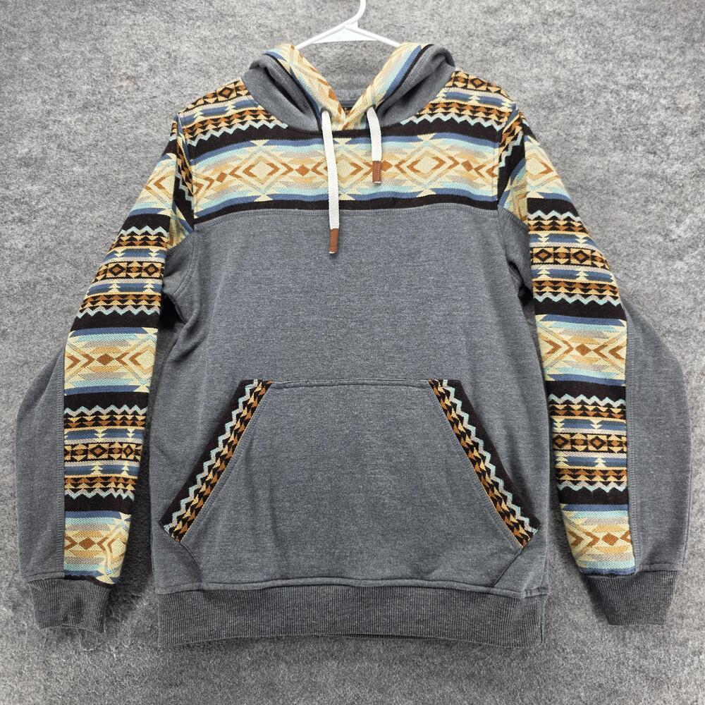 Amerinkas Hoodie Mens S Gray Pullover Hooded Pockets Lined Heavyweight Geometric